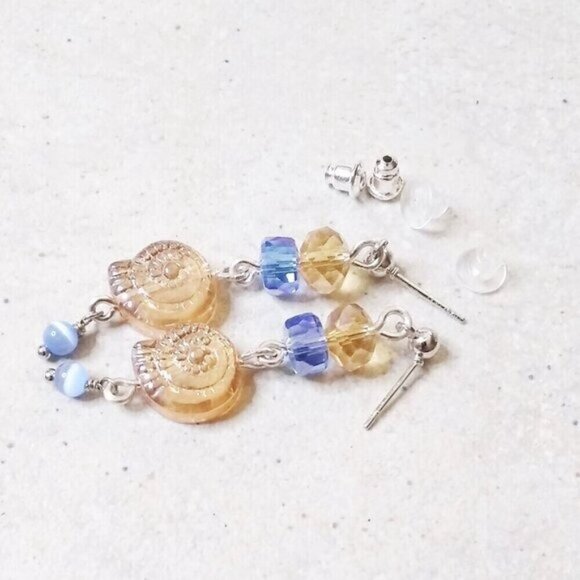 One-of-a-kind + Handmade! Catseye + Crystals Beads & Czech Glass Snail Shell - Picture 2 of 7